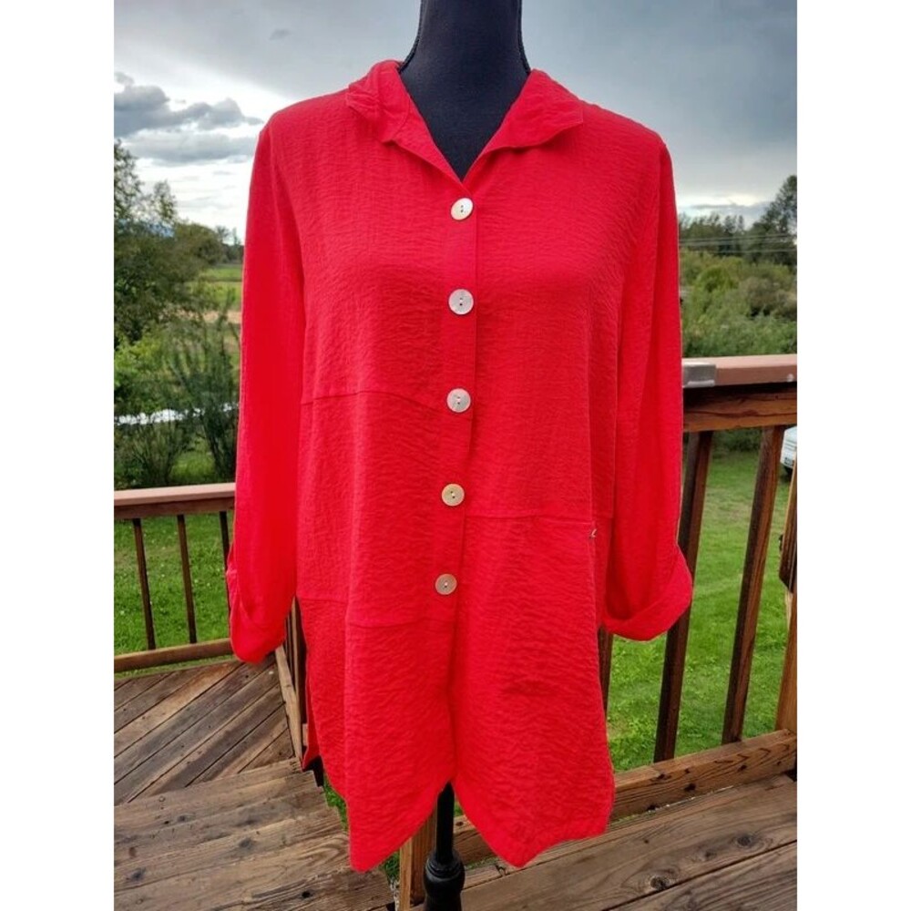 John Mark Red Oversized Button Front Blouse Size M